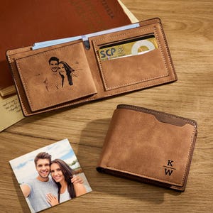 Personalized Unisex Wallet Bifold Leather Custom Engraved Wallet Photo Wallet Father's Day Gifts Anniversary Birthday Valentine's Gift
