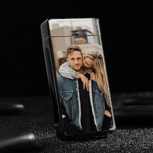 Personalized Photo Lighter Custom Engraved Gift USB Electric Arc Lighter Black Rechargeable for Him Her Husband Wife Birthday Gift