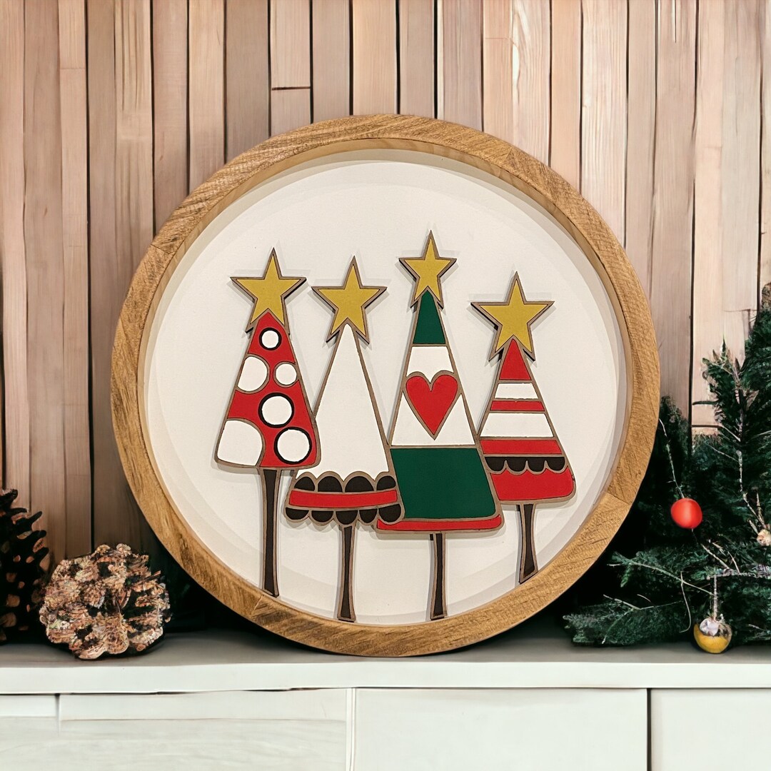 Tree Round Sign Whimsical Christmas Tree Round Sign-3d Elements - Etsy