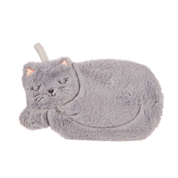 Cat Hot Water Bottle Grey Soft and Cuddly Animal Hot Water Etsy UK