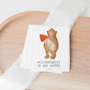 Aufkleber Grabkerze Bär mit Rakete – Neujahrsgrüße in den Himmel | Erinnerung für Grabkerze Silvester Sticker