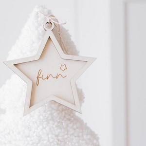 Pingente de árvore de madeira 2 partes estrela com nome decoração de natal personalizada árvore presente de natal