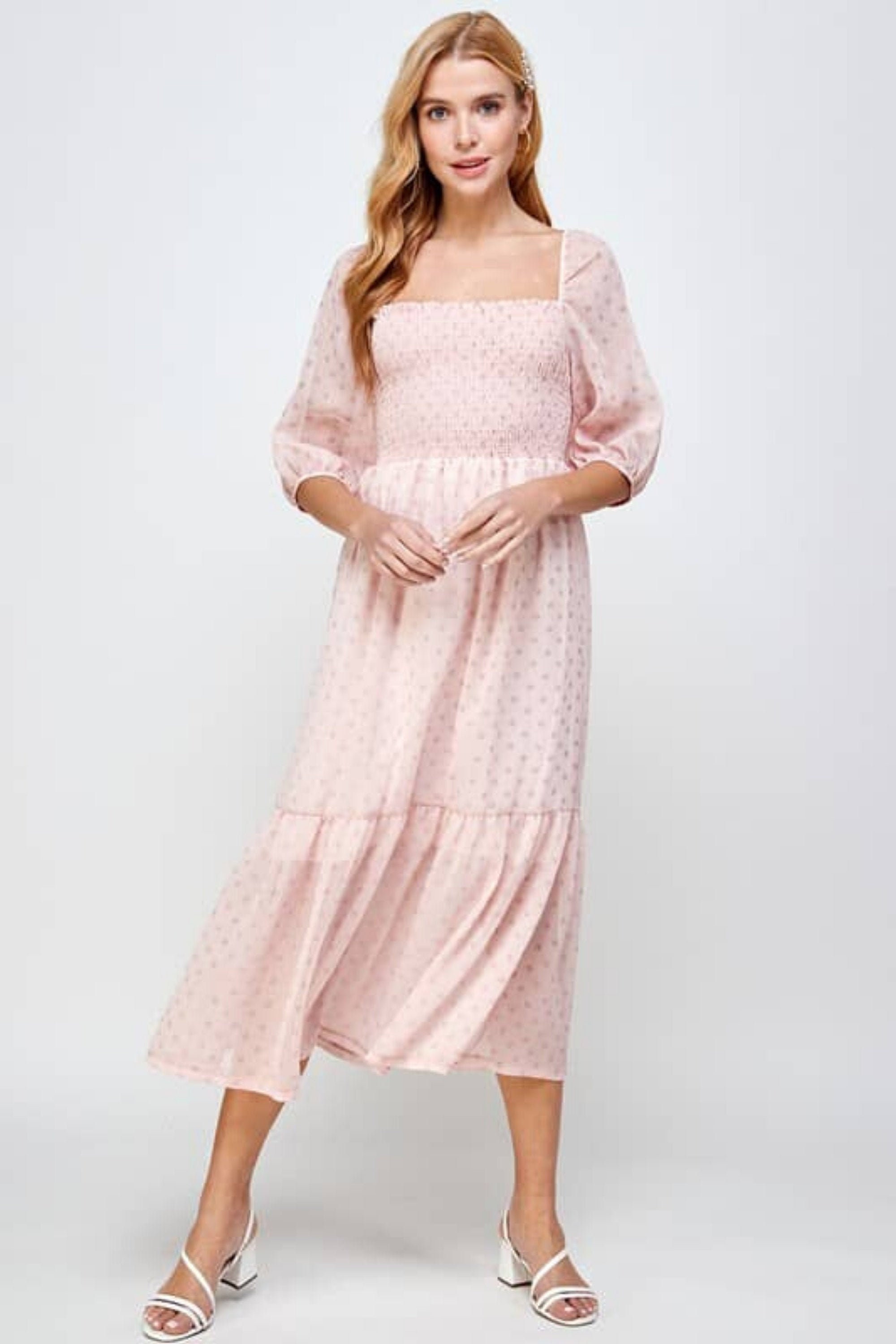 Blush Pink Midi Dress Gold Shiny Foil Polka Dots Summer Etsy