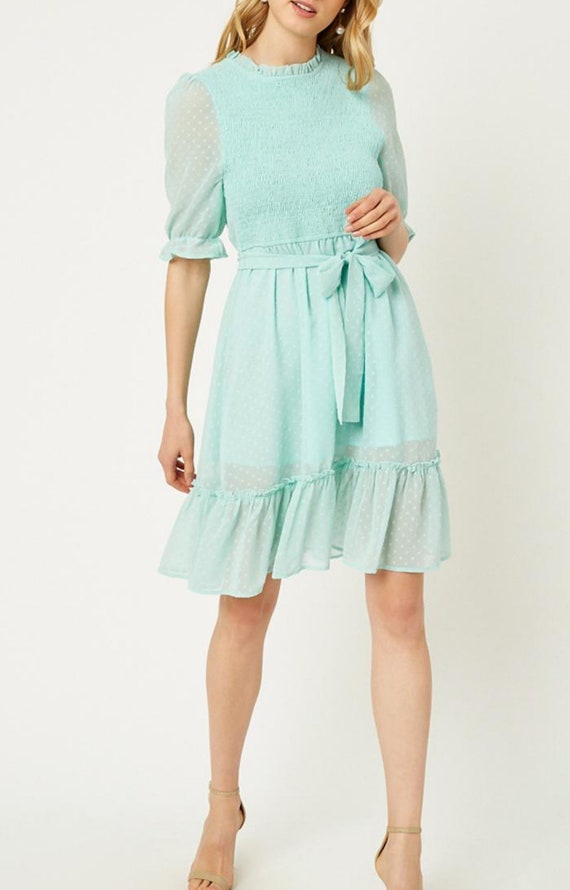 Mint Swiss Dot Chiffon Dress: Smocked Babydoll Sun Dress - Etsy Canada