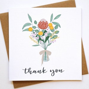 Personalised Thank You Card- Aussie native flowers, handmade greeting cards, protea card, aussie bouquet, australian botanical flowers