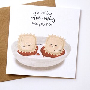 You're the ravi-only one for me Valentines Day card- ravioli food pun, punny handmade greeting card, galentines day, i love you