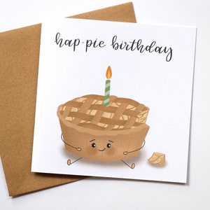 Hap-pie birthday card- apple pie card, cartoon pie pun, handmade greeting card, funny bday card, punny food card, funny bday card