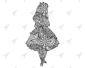Download Card Making Stationery Materials Zentangle Svg Plasma Water Jet Cnc Vector Files Laser Cut Cricut Cut Files Alice In Wonderland Svg Silhouette Mandala Style Alice Svg