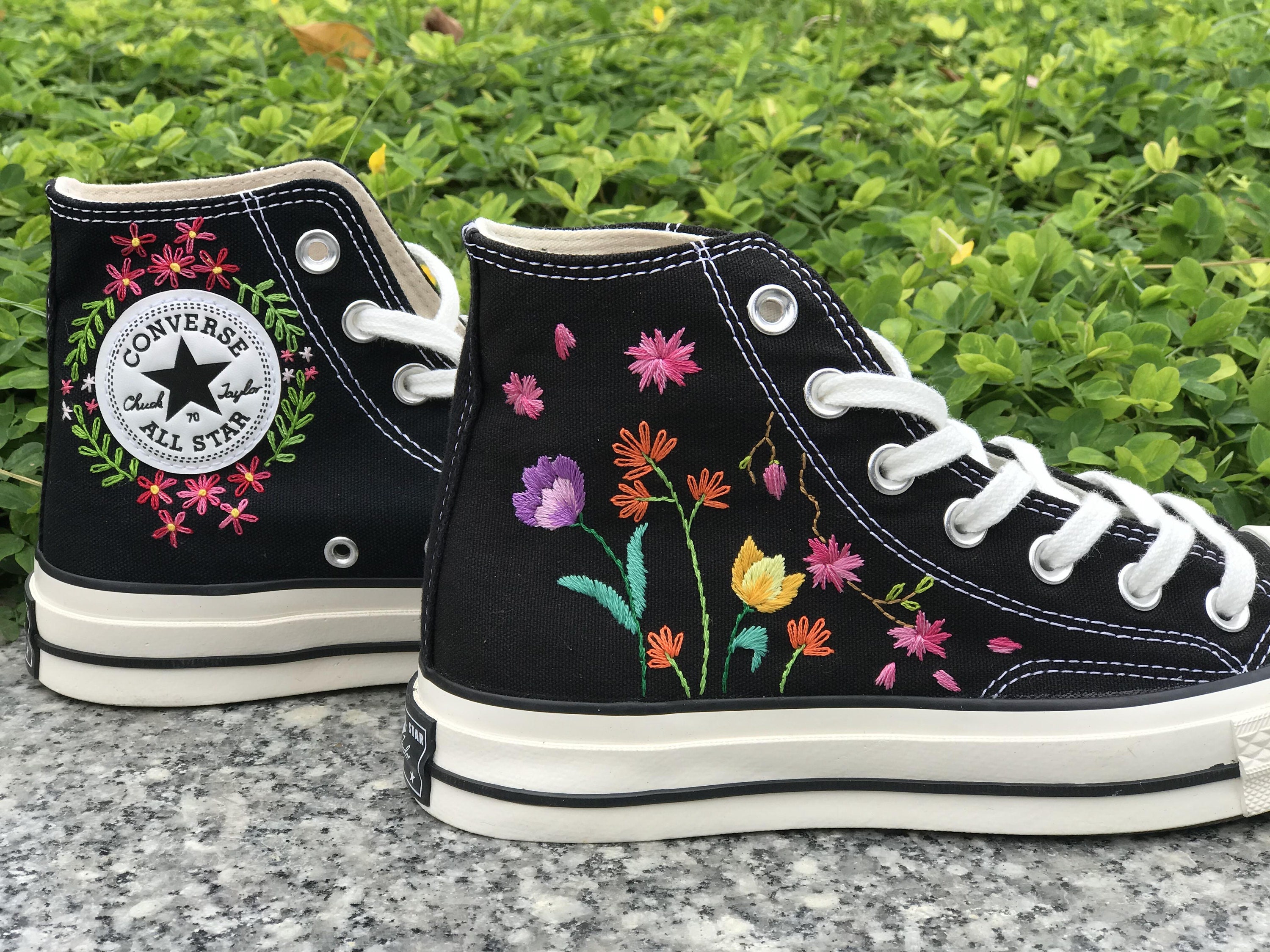Converse Custom Floral Embroidery/ Custom Embroidered | Etsy