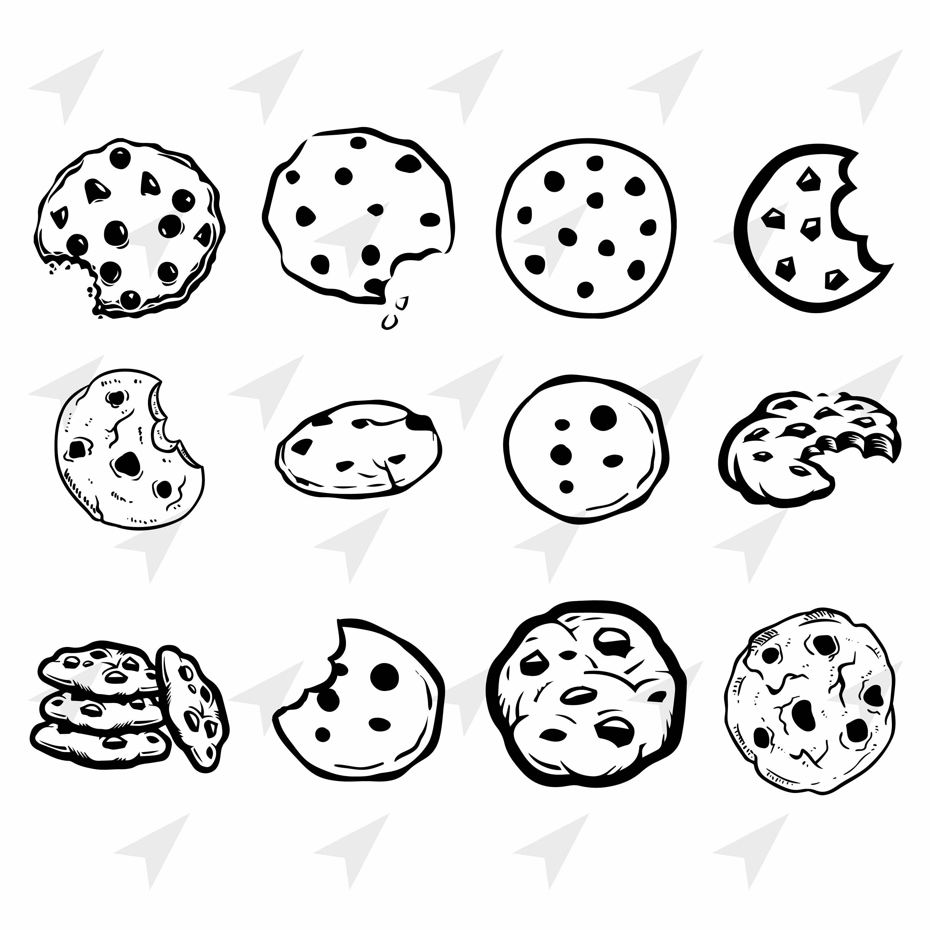 Dessin Cookie Noir Et Blanc Cookies Silhouette SVG PNG DXF. Instant download files for | Etsy