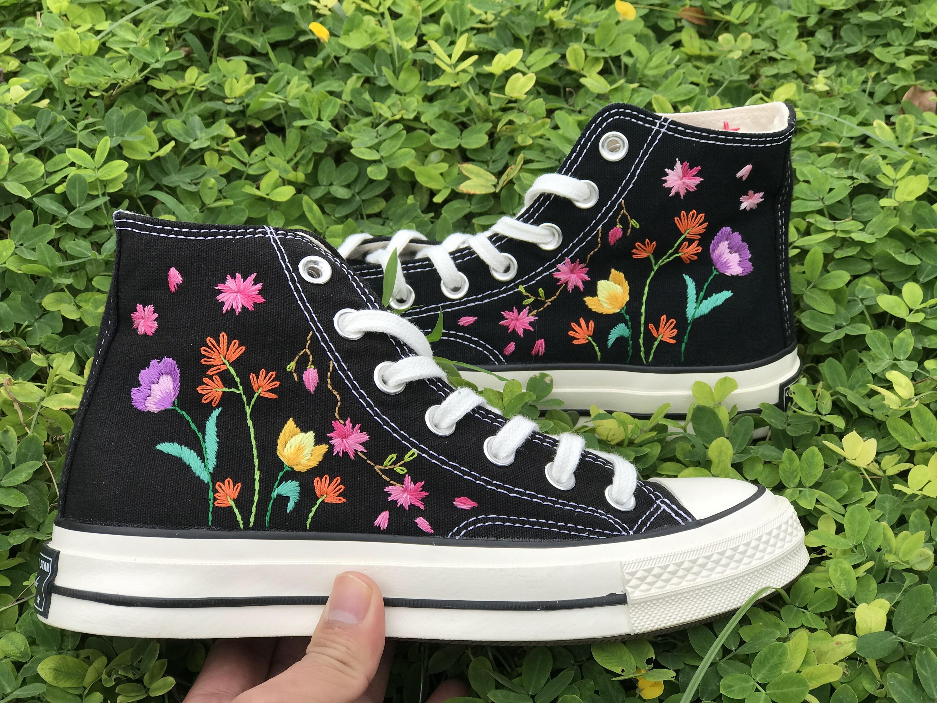 Converse Custom Floral Embroidery/ Custom Embroidered | Etsy