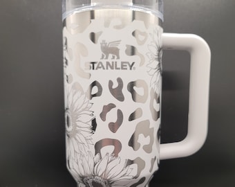 Sunflower & Leopard Print Tumbler Engraved Stanley Quencher 40oz