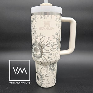 40oz Stanley Quencher - Engraved Sunflower & Leopard Design Full Wrap