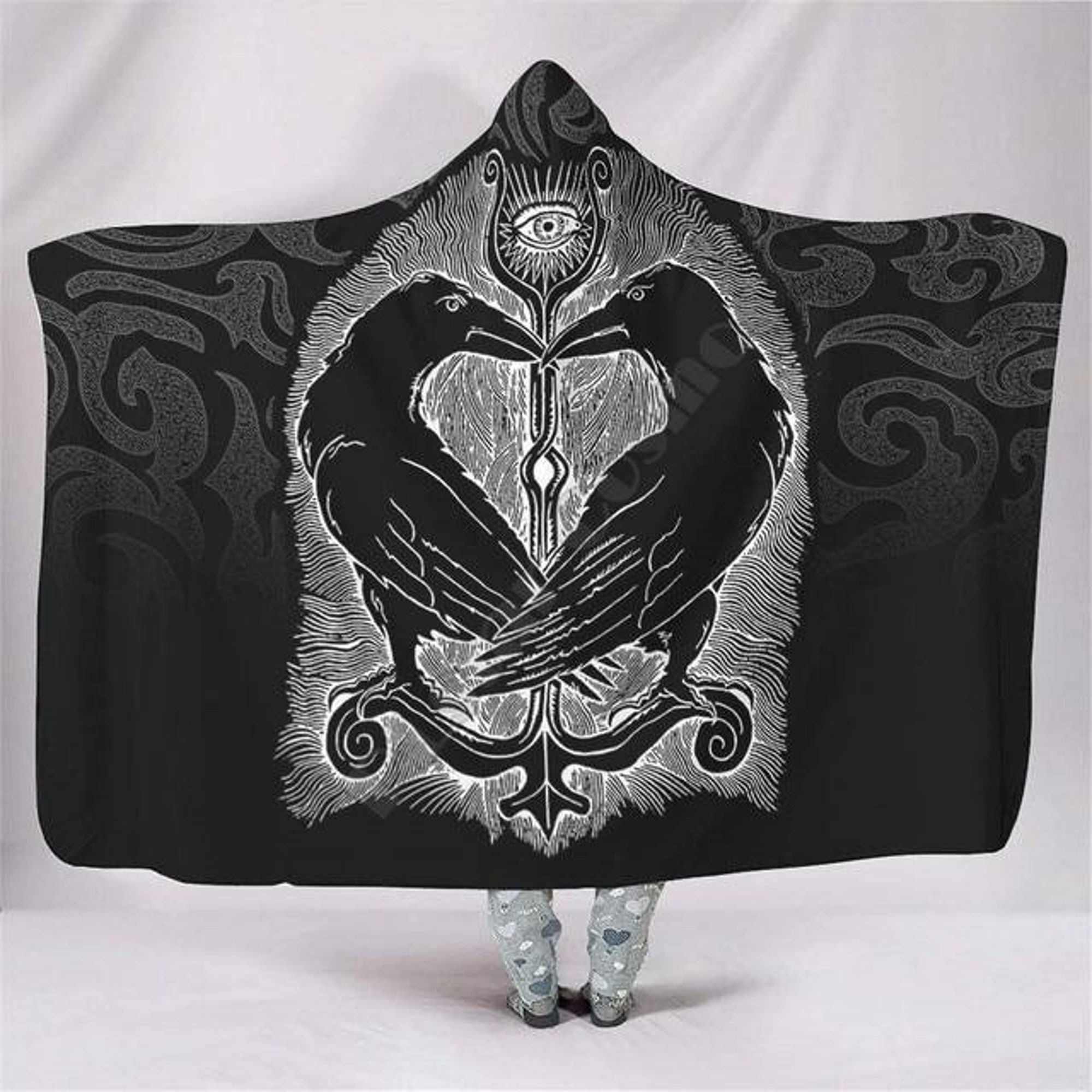 TWIN RAVENS- HOODED blanket