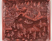 Beautiful Carved Lacquer Tray, very good condition 32x32cm, Qianlong Mark