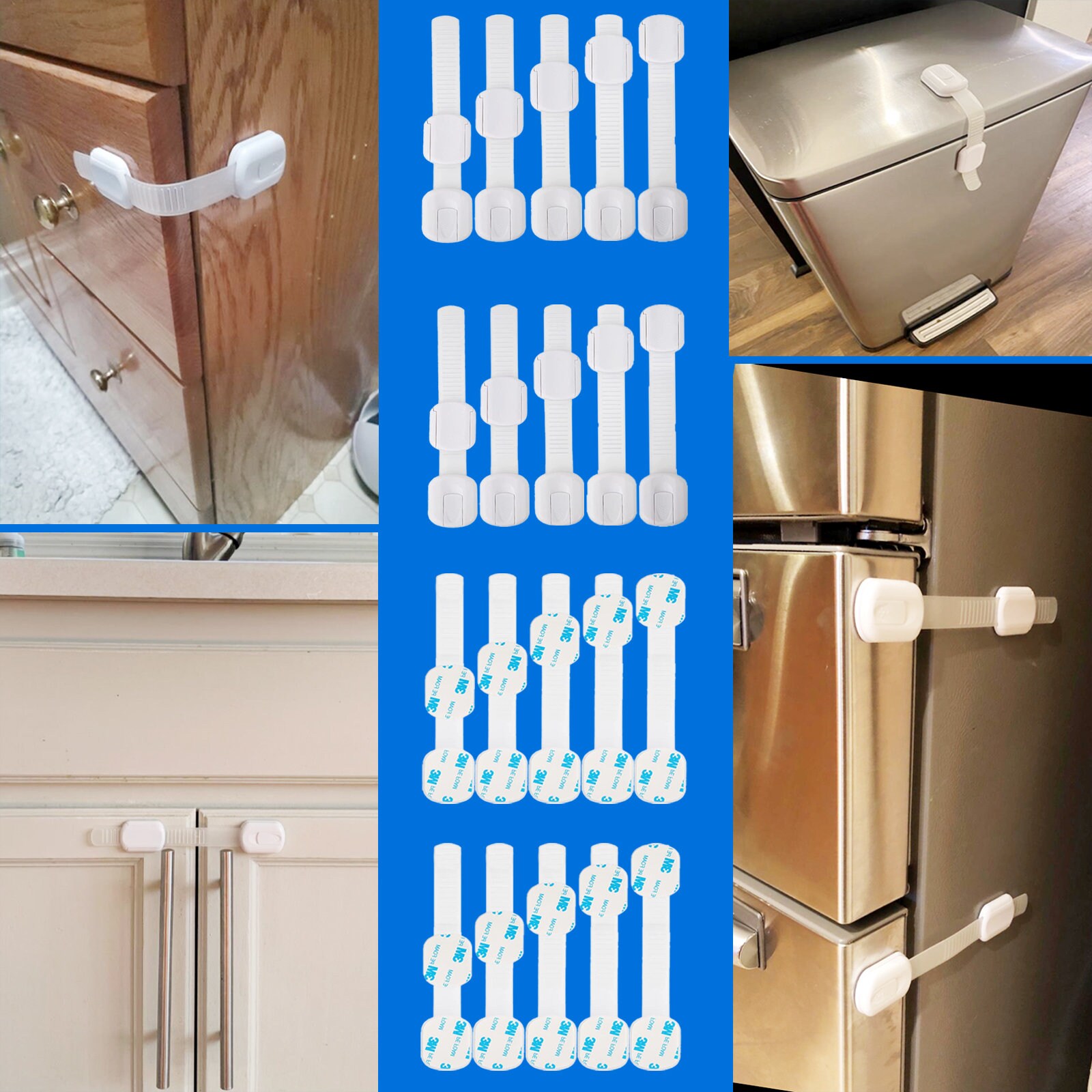  8-Pack Child Safety Cabinet Locks - Adjustable Child Cabinet  Locks with 3M Adhesives - White and Clear Baby Locks for Cabinets and  Drawers, and More - Easy to Install Baby Proofing