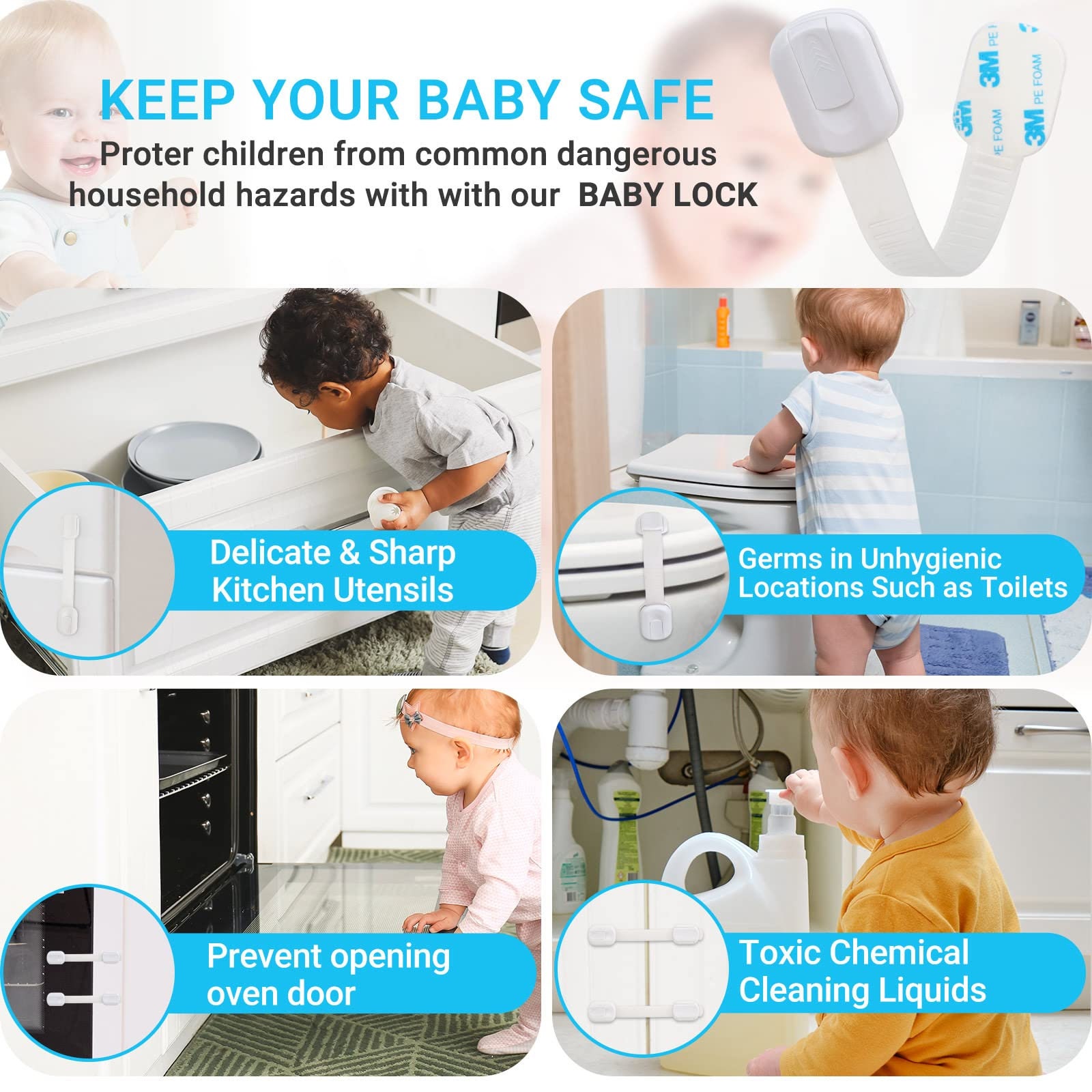 Adjustable 20 PCS Cabinet Locks for Babies Child Proof Cabinet