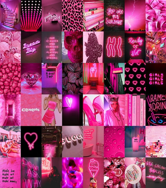 Neon Pink Wall Collage kit Digital Copy Pack of 60 photos | Etsy