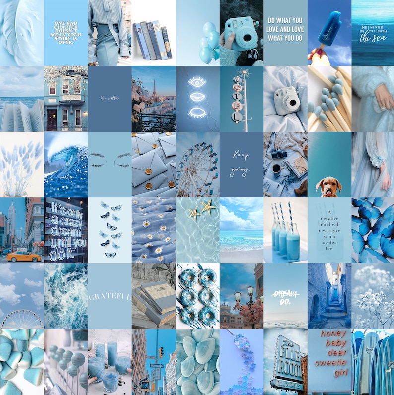 Ocean blue Light Blue Aesthetic Wall Collage kit Digital | Etsy