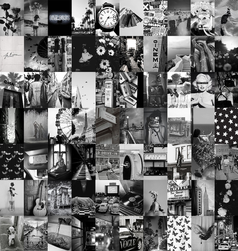 Aesthetic Black and White Wall Collage Kit Digital Copy Etsy