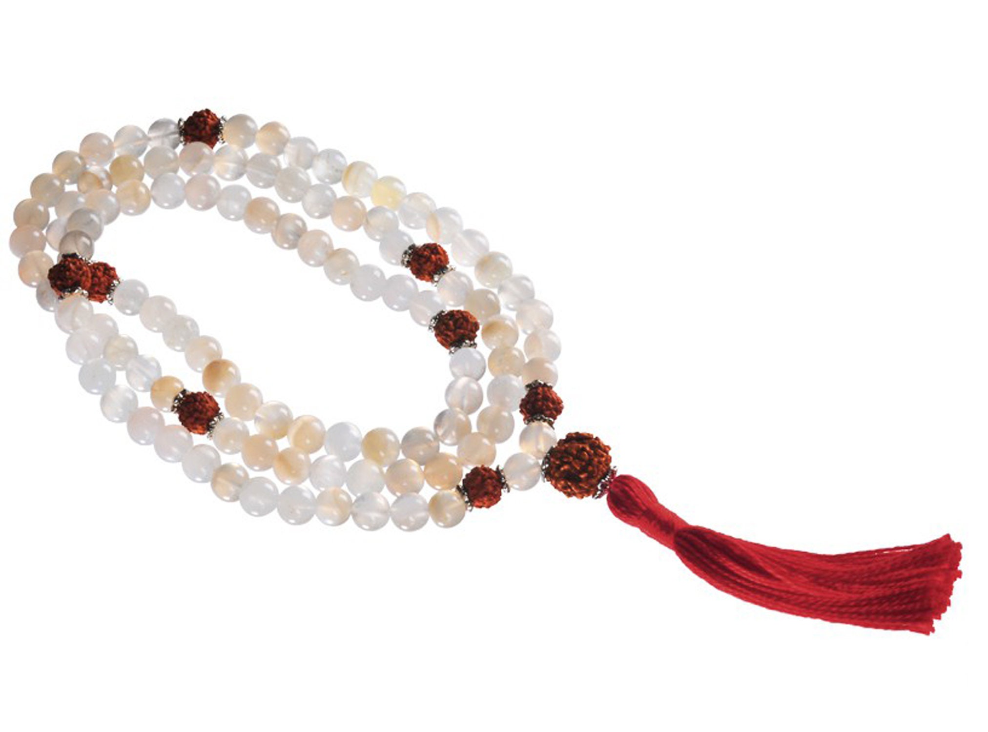 Mala 108 Perles - Pierre de Lune et Graines Rudraksha