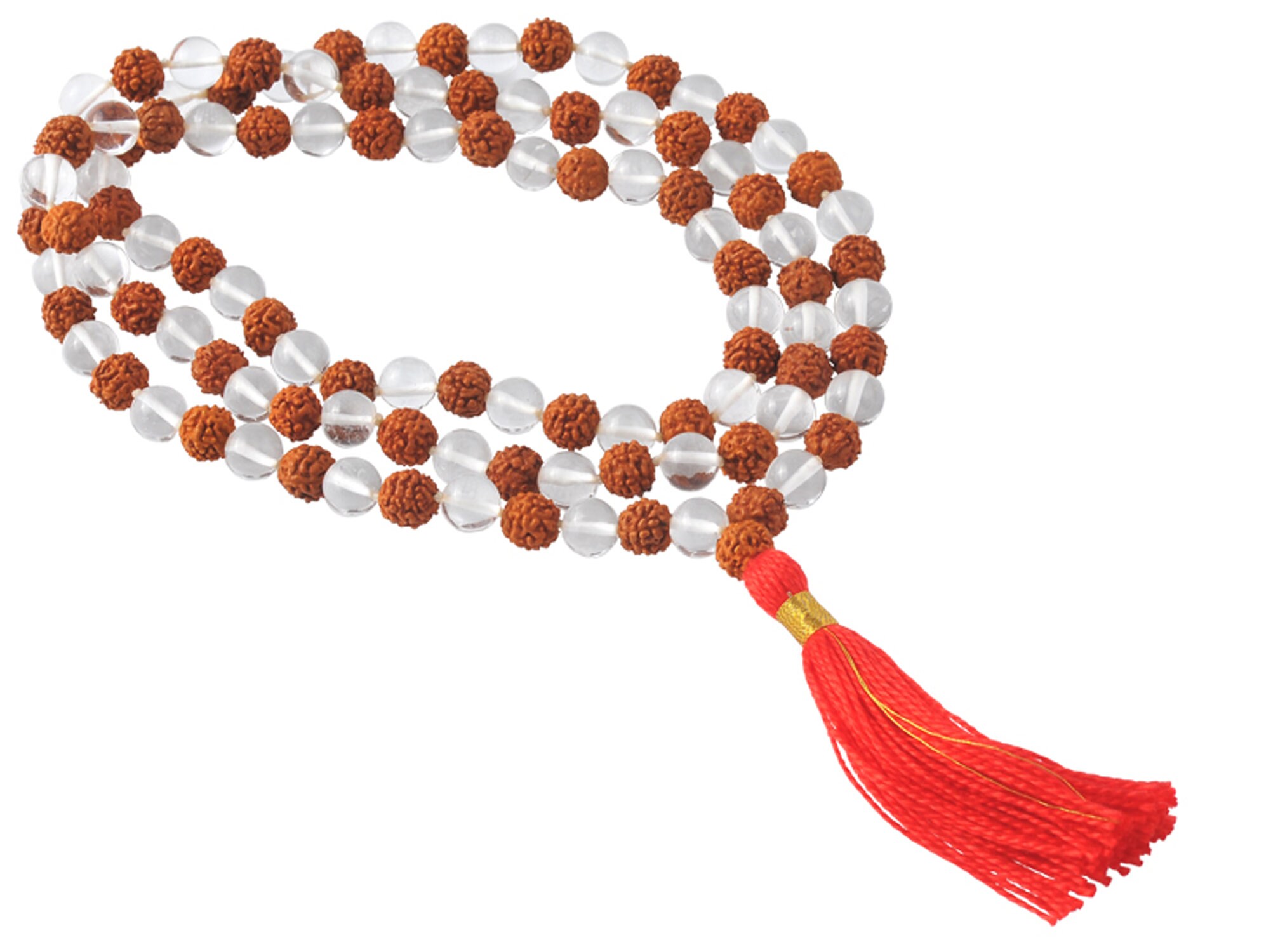 Mala 108 Perles - Cristal de Roche & Graines Rudraksha