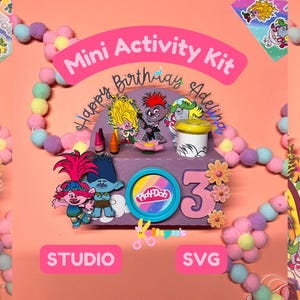 Mini-activiteitenpakket, kleurpakket, Playdoh-pakket, mini M&M-pakket feestartikelen gesneden bestand svg silhouette studio