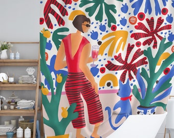 Colorful Shower Curtain – Boho Bathroom Decor, Matisse Inspired Bath Curtain, Modern Abstract Art, Maximalist Bathroom Style