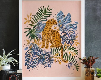 Leopard Print, tropical animal plants Poster, Jungle Print, Bedroom Art, Nature Art, Floral Wall Decor, Abstract Floral, Modern Animal Art