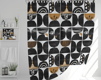 Abstract Shower Curtain, Modern Bathroom Decor, Black and white Shower Curtain, Black & White Bath Curtain, Contemporary Bathroom Decor