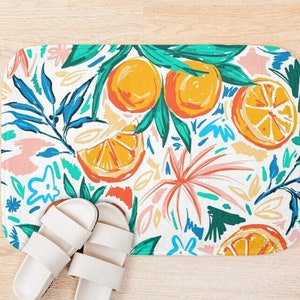 Lemon Bath Mat - Orange Shower Rug, Fruits Bath Rug, Summer Shower Rug, Fresh Bathroom Decor, Citrus Bath Rug, Boho Mat, Colorful Bath Mat