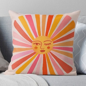 Sun Pillow Case - Sun Pillow Cover, Boho Cushion Case, Sunshine Throw Pillow,  Living Room Decor, Bohemian Home Decor, Pink Pillow