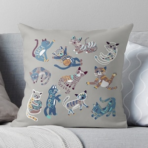 Cats Pillow - Kittens Pillow, Cute Cats Decorative Pillow, Blue Gray Home Decor, Cat Owner Gifts, Living Room Decor, Mother&#39;s Day Gift,