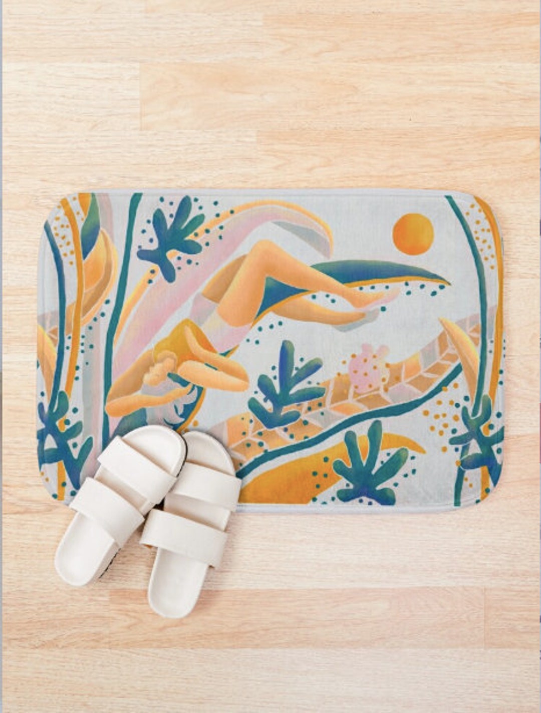 Blue Gold Bath Matbanana Leaf Bathroom Mat Blue Bathroom Etsy