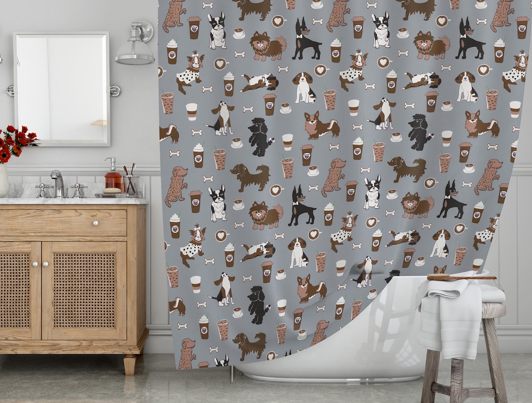 Dogs Shower Curtain Puppies Bath Curtain, Dogs Bathroom Decor, Dog