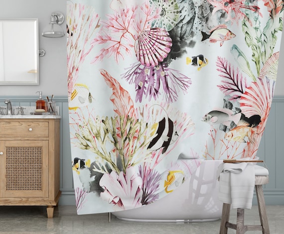 Sea Shower Curtain, Sea Creatures curtain, Ocean Art, Underwater Theme, Ocean Art Decor, Beach Art Print, Colorful Shower Art, Unique Gifts