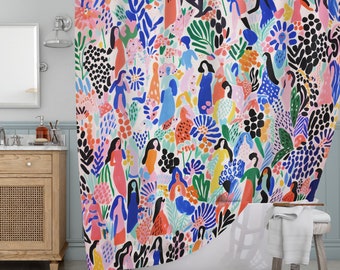 Matisse Inspired Shower Curtain - Boho Bathroom Decor, Colorful Bathroom Curtain, Pink Boho Bath Curtain, Modern Abstract Shower Curtains