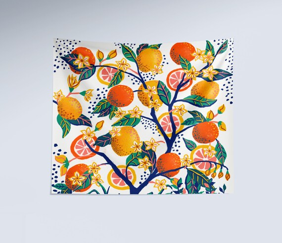 Fruits Tree Tapestry Citrus Orange Wall Hanging Lemon Tree Wall Decor Bright Color Art Tapestry Boho Bedroom Decor Bohemian Home Decor Etsy