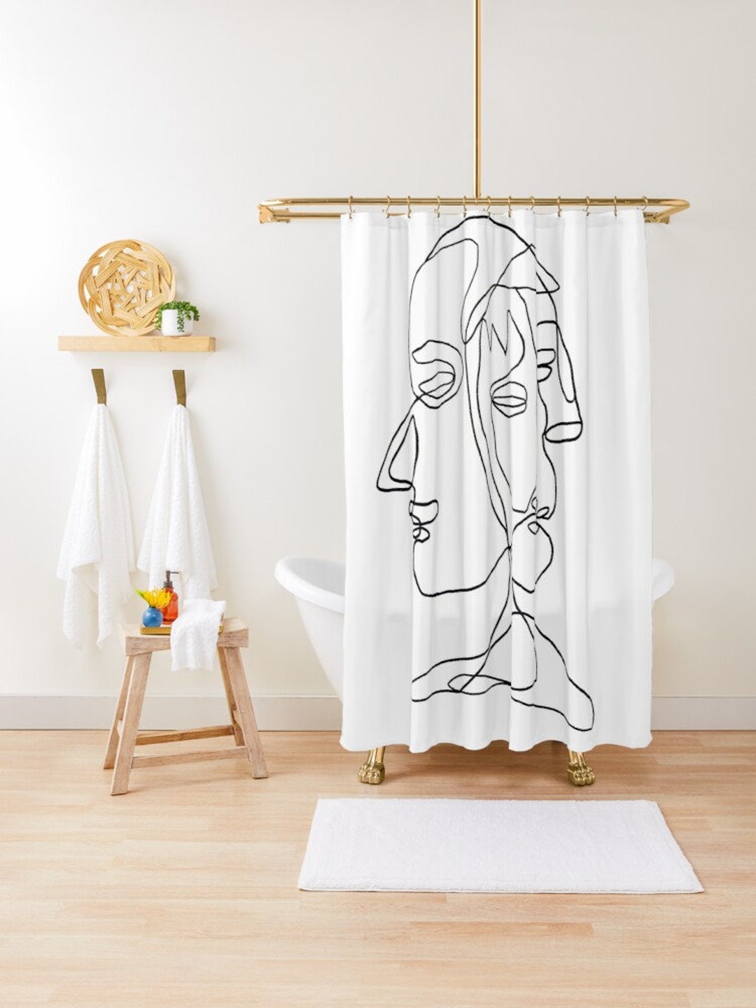 Portrait Line Art Shower Curtain Minimalist Scandinavian Style Home