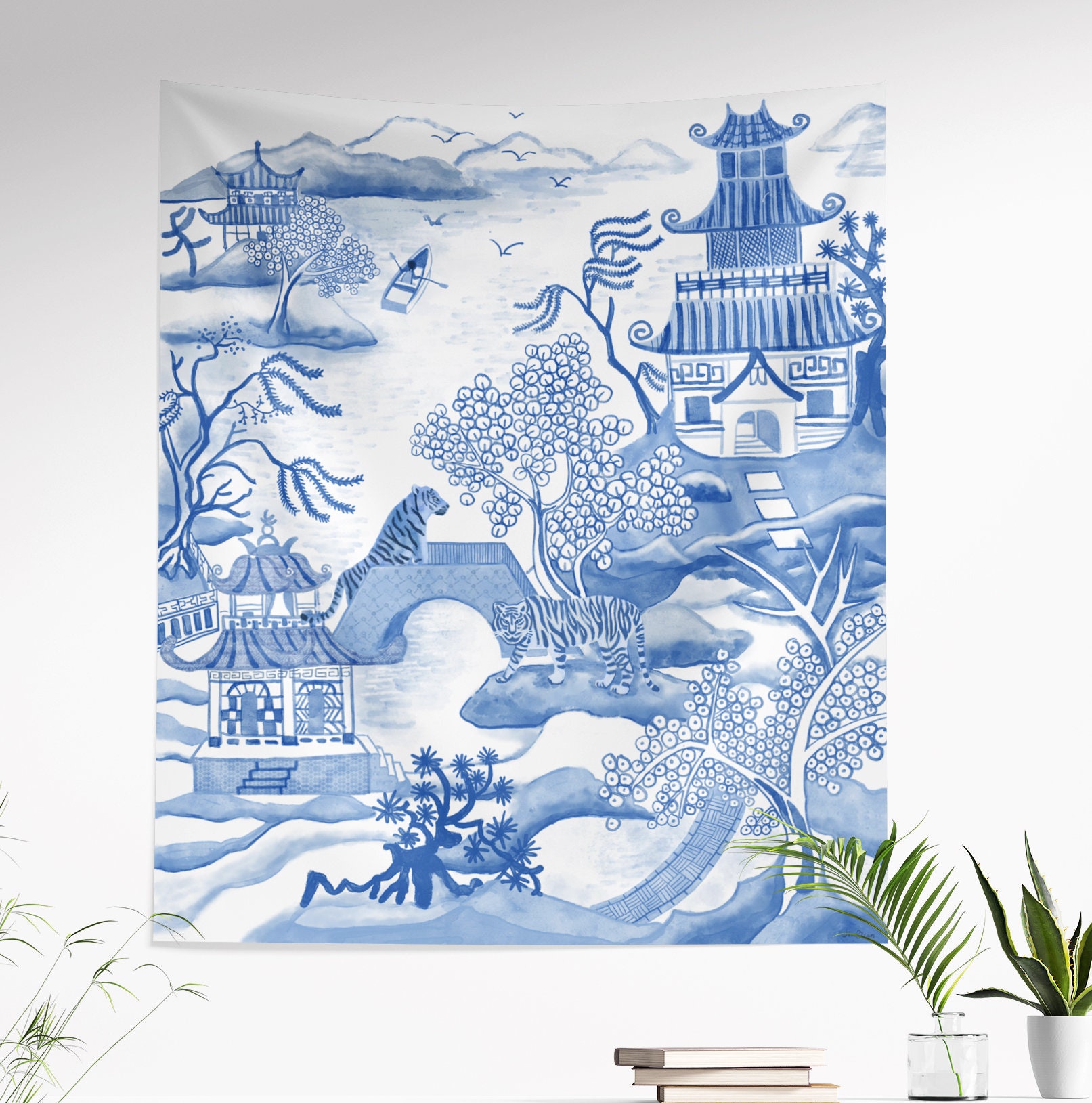 Blue willow tapestry deals