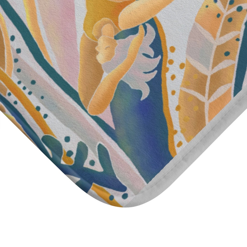 Blue Gold Bath Matbanana Leaf Bathroom Mat Blue Bathroom Etsy