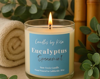 Eucalyptus Spearmint Candle: 10 oz Soy Wax Aromatherapy Candle