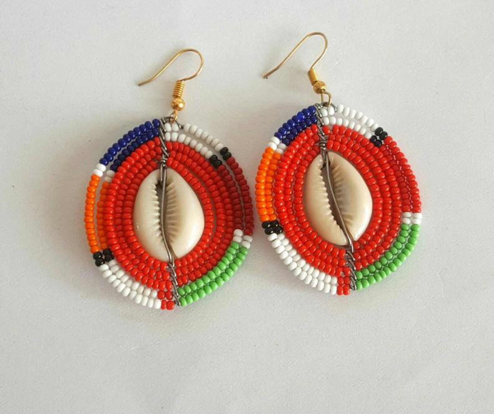 African beaded jewelry round earrings with cowrie shell Etsy