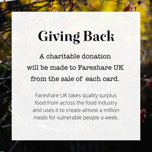 A charitable donation will be made to FareShare UK from the sale of each card.