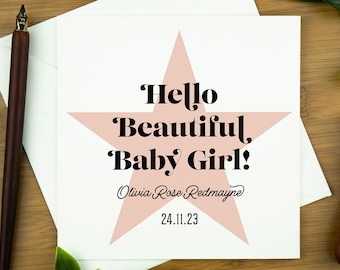 New baby card, new baby girl card, baby card, new baby card sent direct, customised baby card, card for granddaughter, baby sister card.