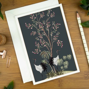 Luxus Grußkarte, Vogel Geburtstagskarte für Mama, Kunstkarte für Sie, Chinoiserie Dankeskarte, Notizkarte mit japanischem Kranich, personalisiert