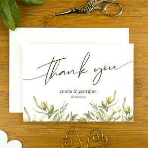 A beautiful thank you card for weddings, anniversaries and engagements. An Italian Garden design with the words thank you, your names and special date on the front of the card.