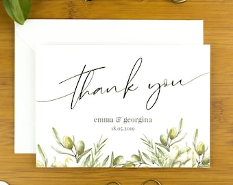 Wedding thank you cards, personalised engagement thank you cards, 25th anniversary party cards, Italian garden botanic design.