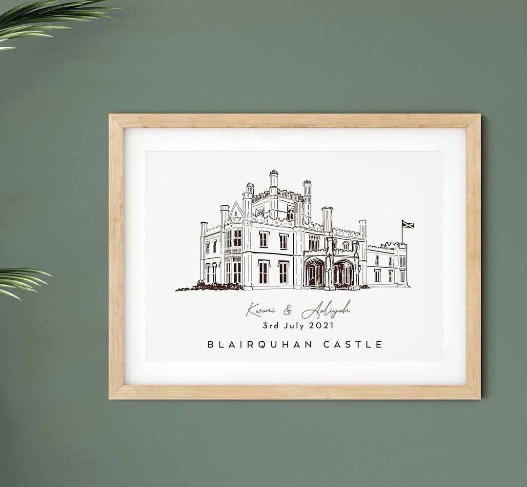 Blairquhan Castle Wedding Venue Illustration Print, Personalised Gift - Etsy, image size:1080x999