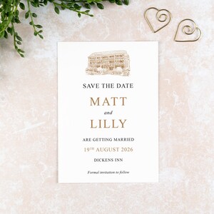 Dickens Inn Wedding Save the Date: Venue Illustration Card